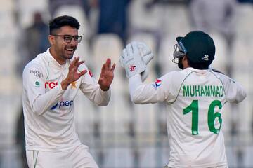 Abrar Ahmed and Alf Valentine share spectacles and a place in Test history