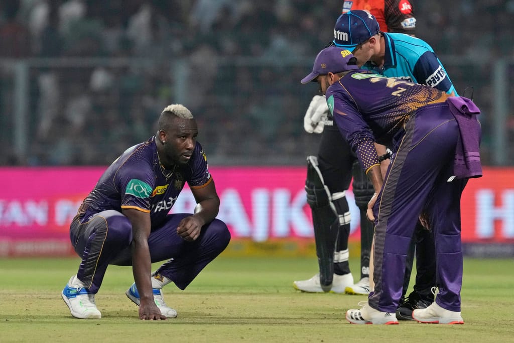 Big Blow to KKR: Andre Russell walks of the field with a cramp