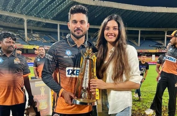 [In Picture] Manish Pandey Poses With Wife Ashrita Shetty After Winning Maharaja Trophy