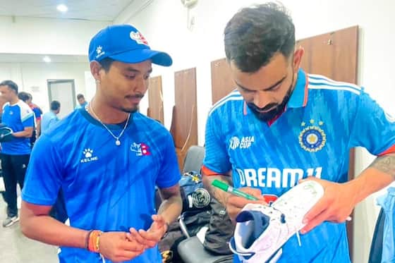 IND vs NEP | Virat Kohli Signs Shoe for Sompal Kami For His 48