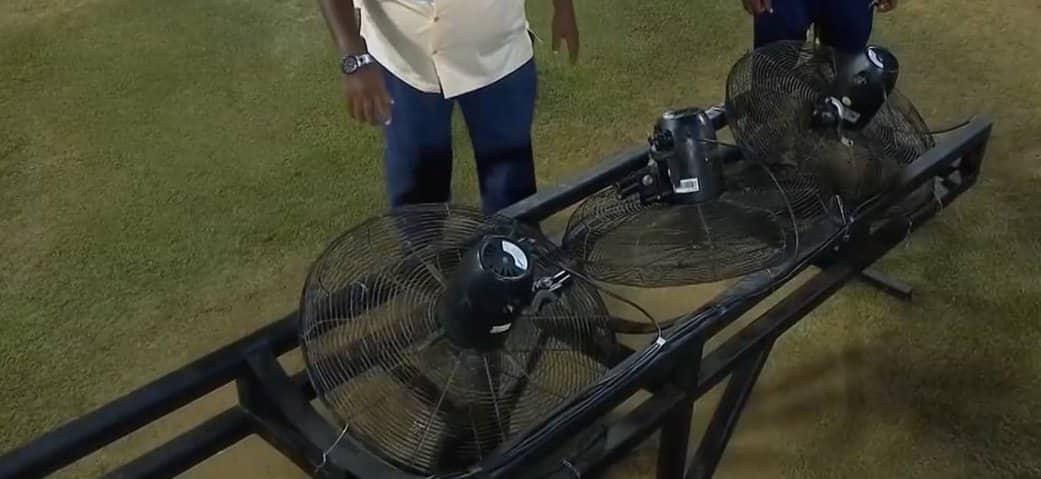 Lankan Groundsmen's Ingenious Make-Shift Fan To Tackle Damp Patches in Colombo