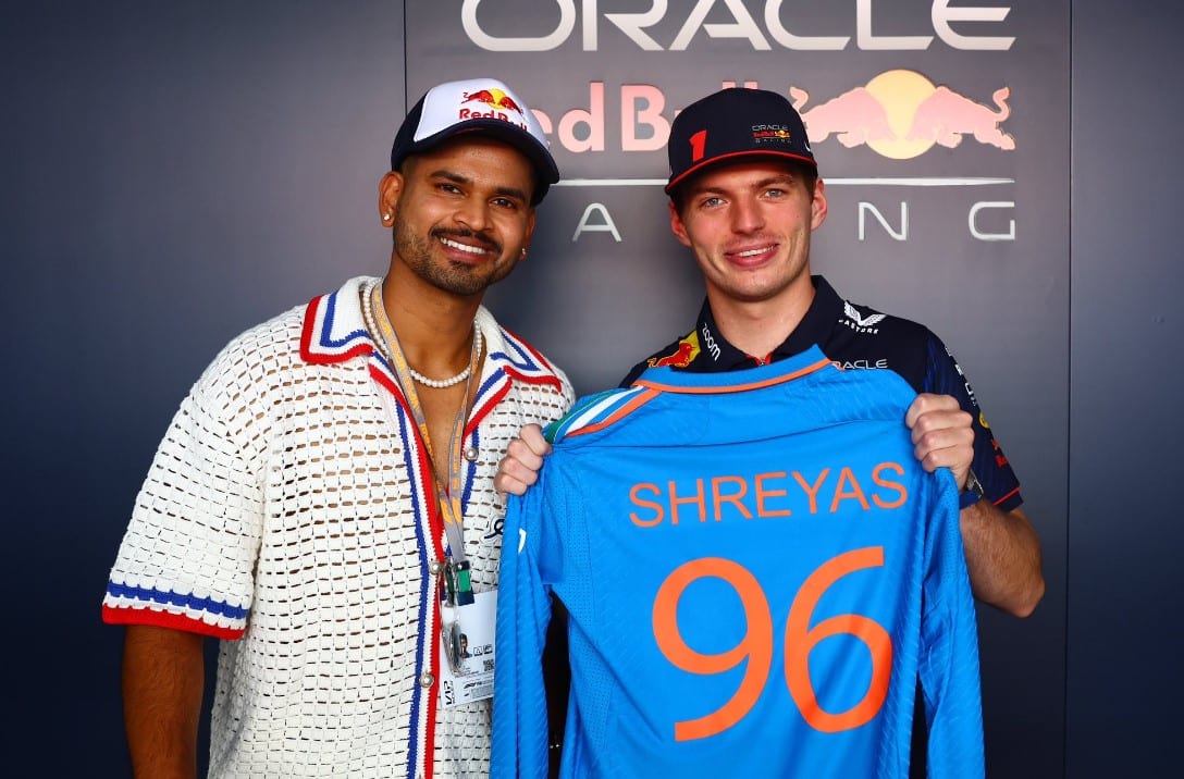 Shreyas Iyer Gifts F1 Champion Max Verstappen His Jersey At Abu Dhabi GP