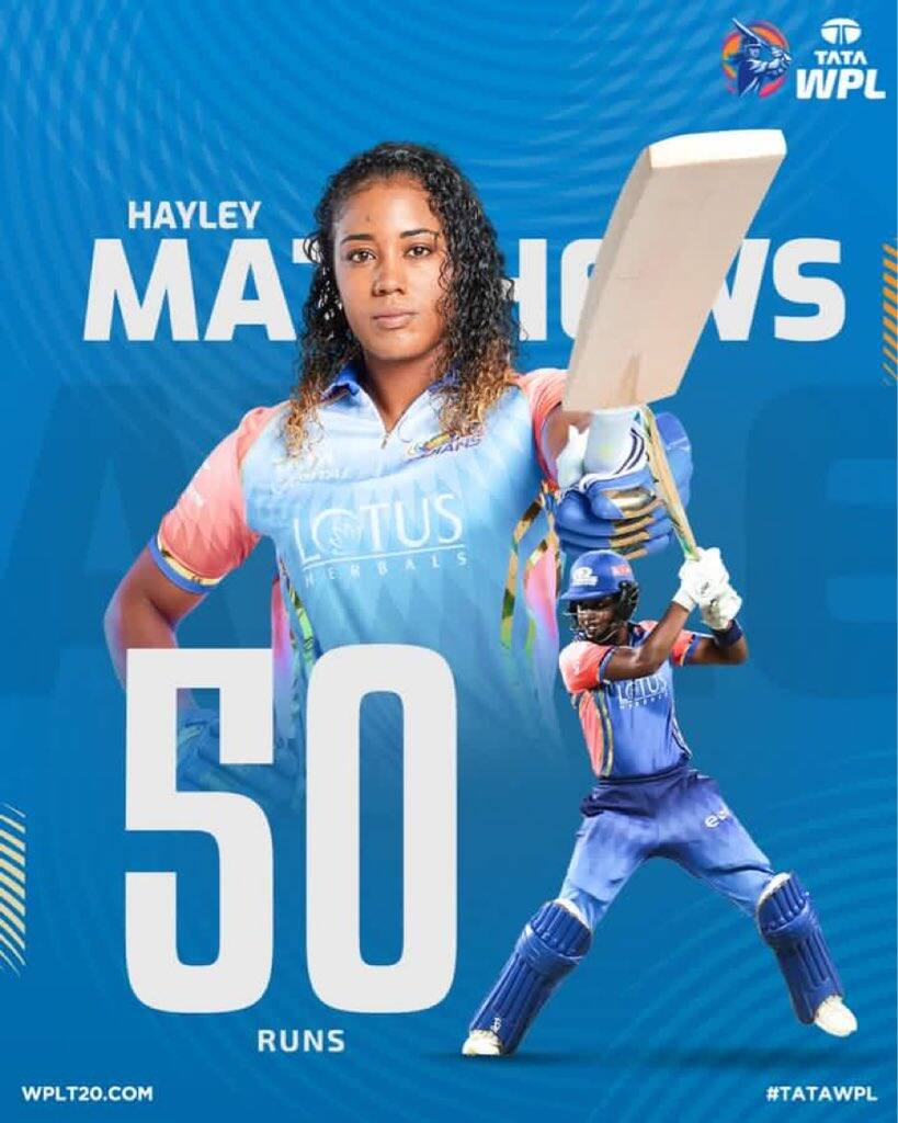 Hayley Matthews Brings up her fifty (Source: X.com)