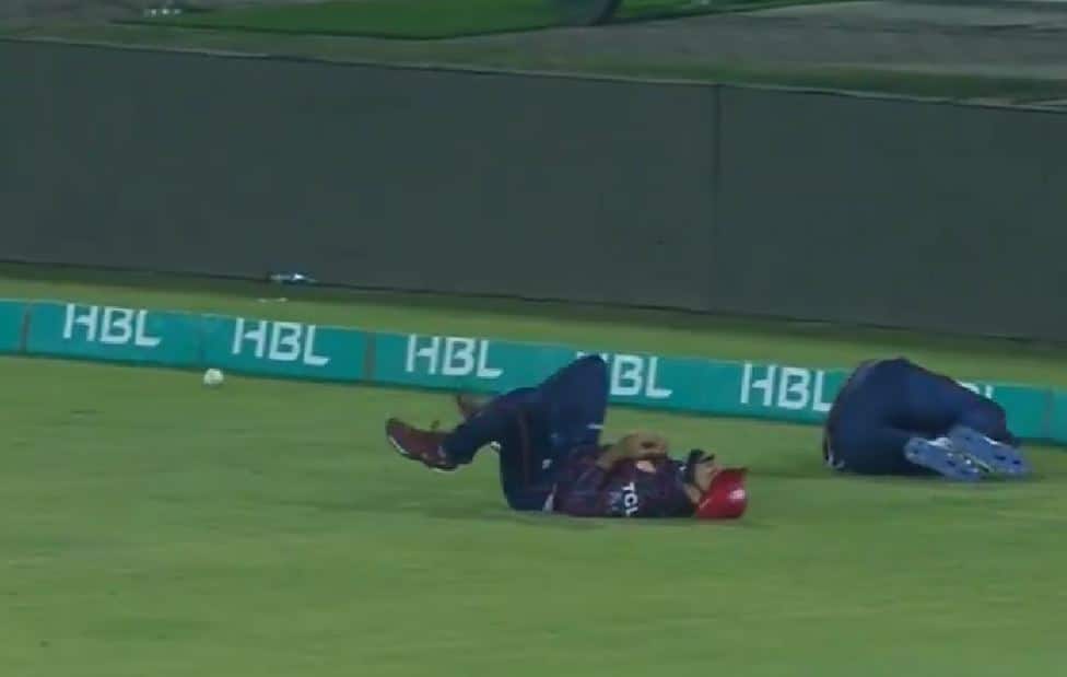 Shadab and Hales were left in heavy pain after a horrible collision [screengrab]