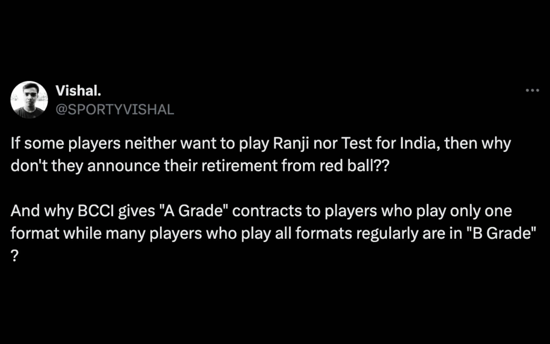 An user asking on what basis BCCI choose Grades for contracts  
