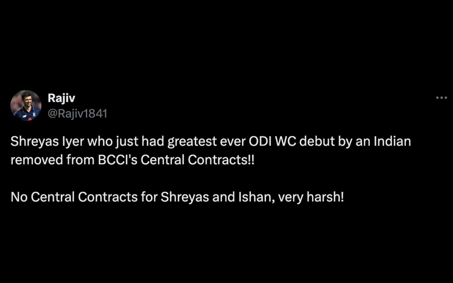 A fan called BCCI's behaviour on Shreyas Iyer harsh 