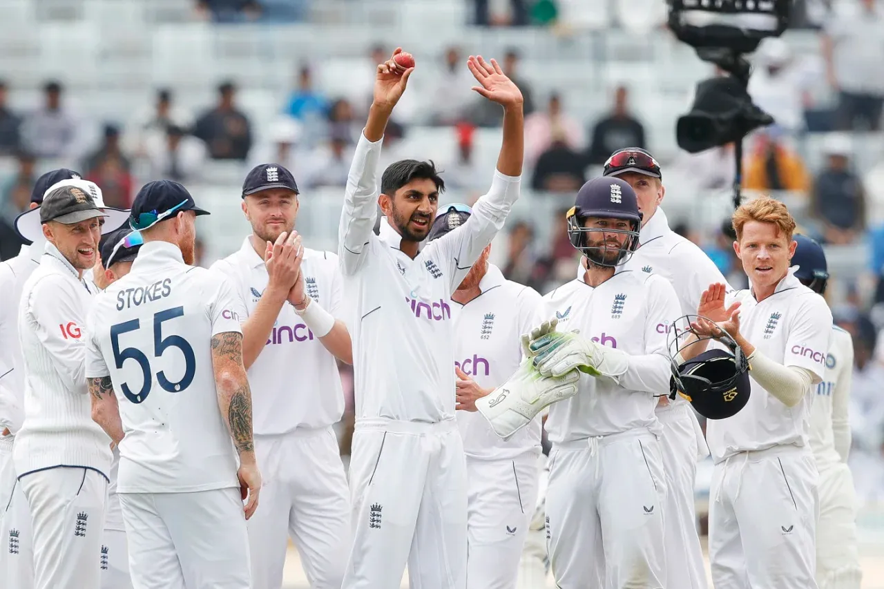 Shoaib Bashir celebrating his maiden Test fifer at Ranchi (BCCI)