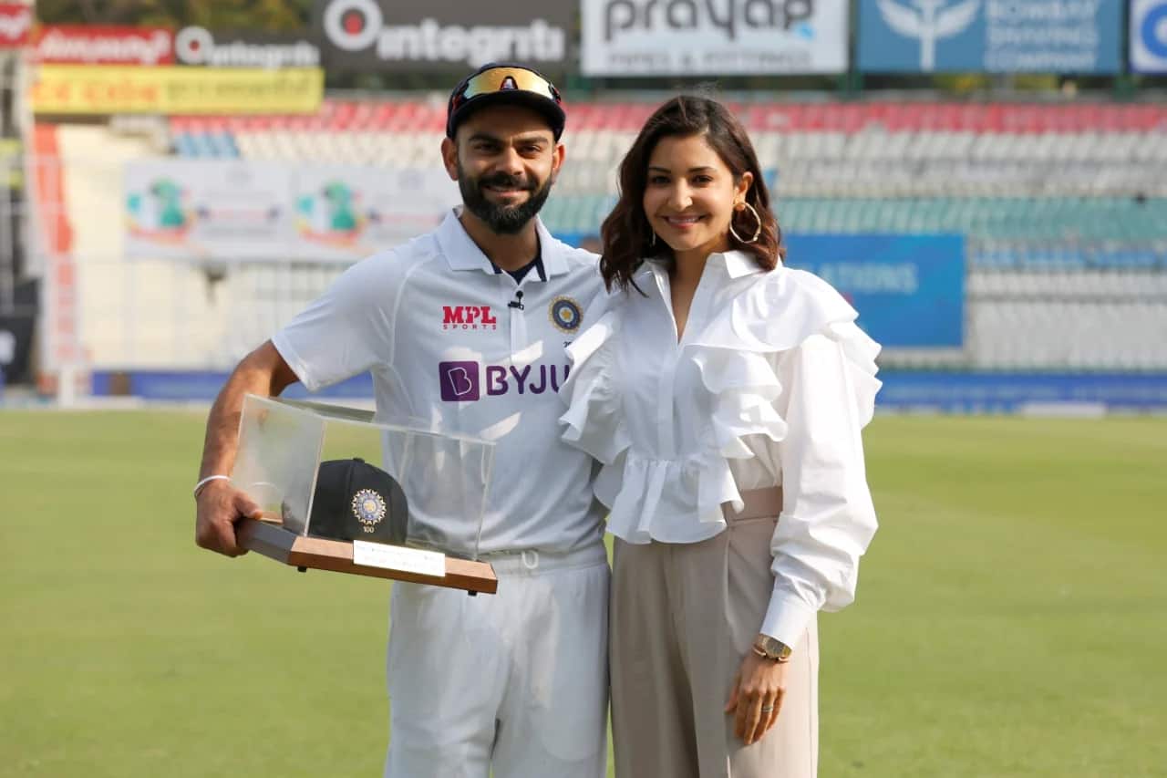 Virat Kohli with wife Anushka Sharma prior to his 100th Test (BCCI)
