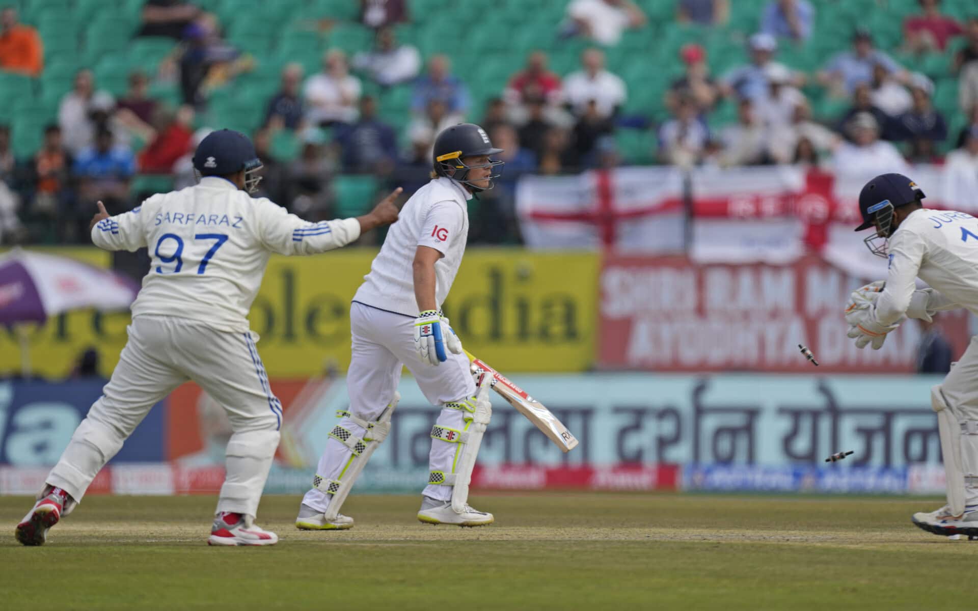 Ollie Pope lost his wicket just before lunch (Source: AP Photo)