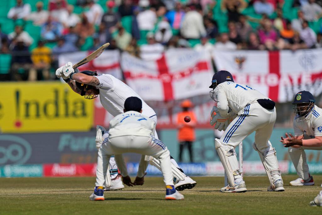 Ben Stokes leaving a ball in Dharamsala Test (AP Photo)
