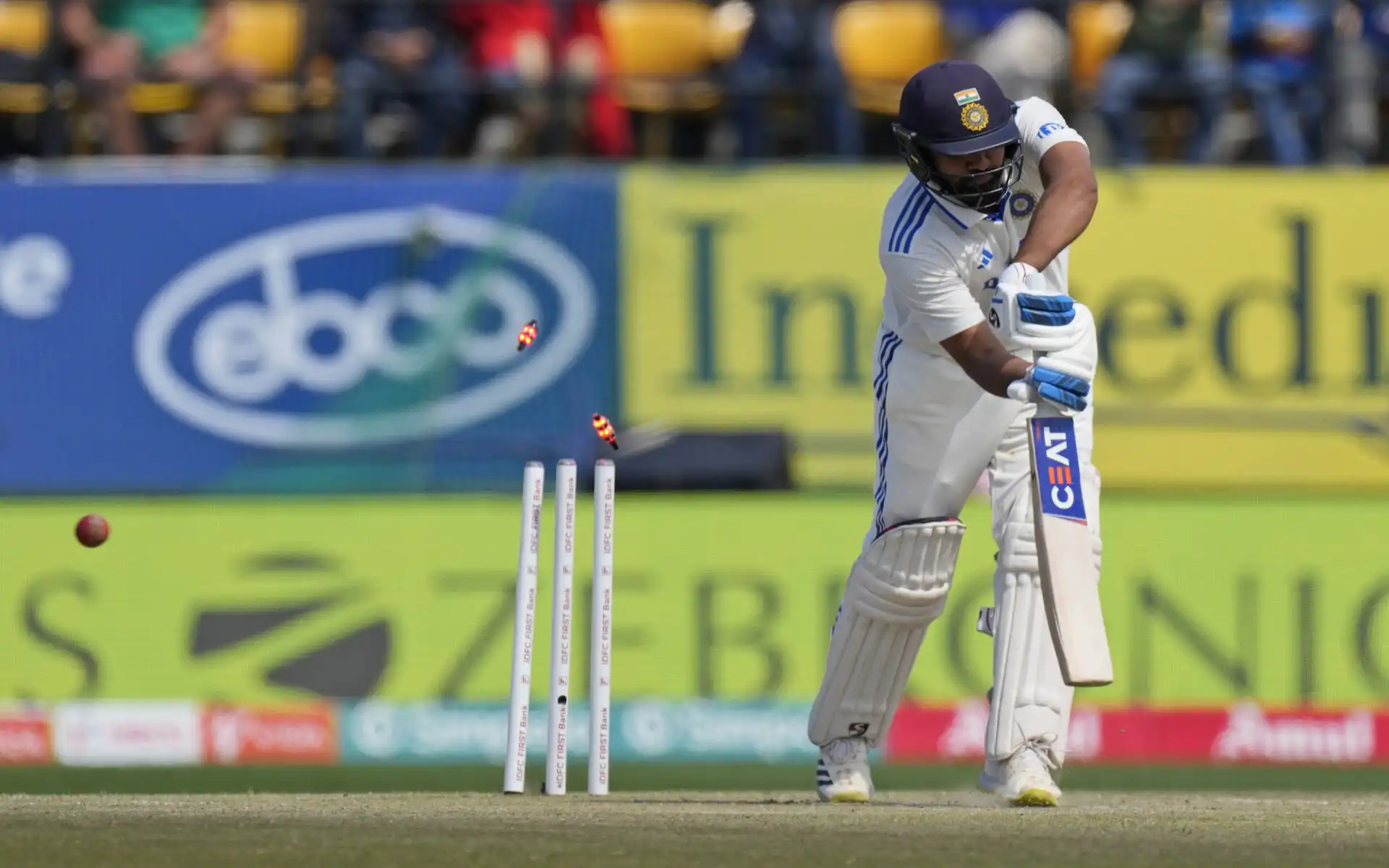 Rohit Sharma knocked over by Ben Stokes (Source: AP Photo)