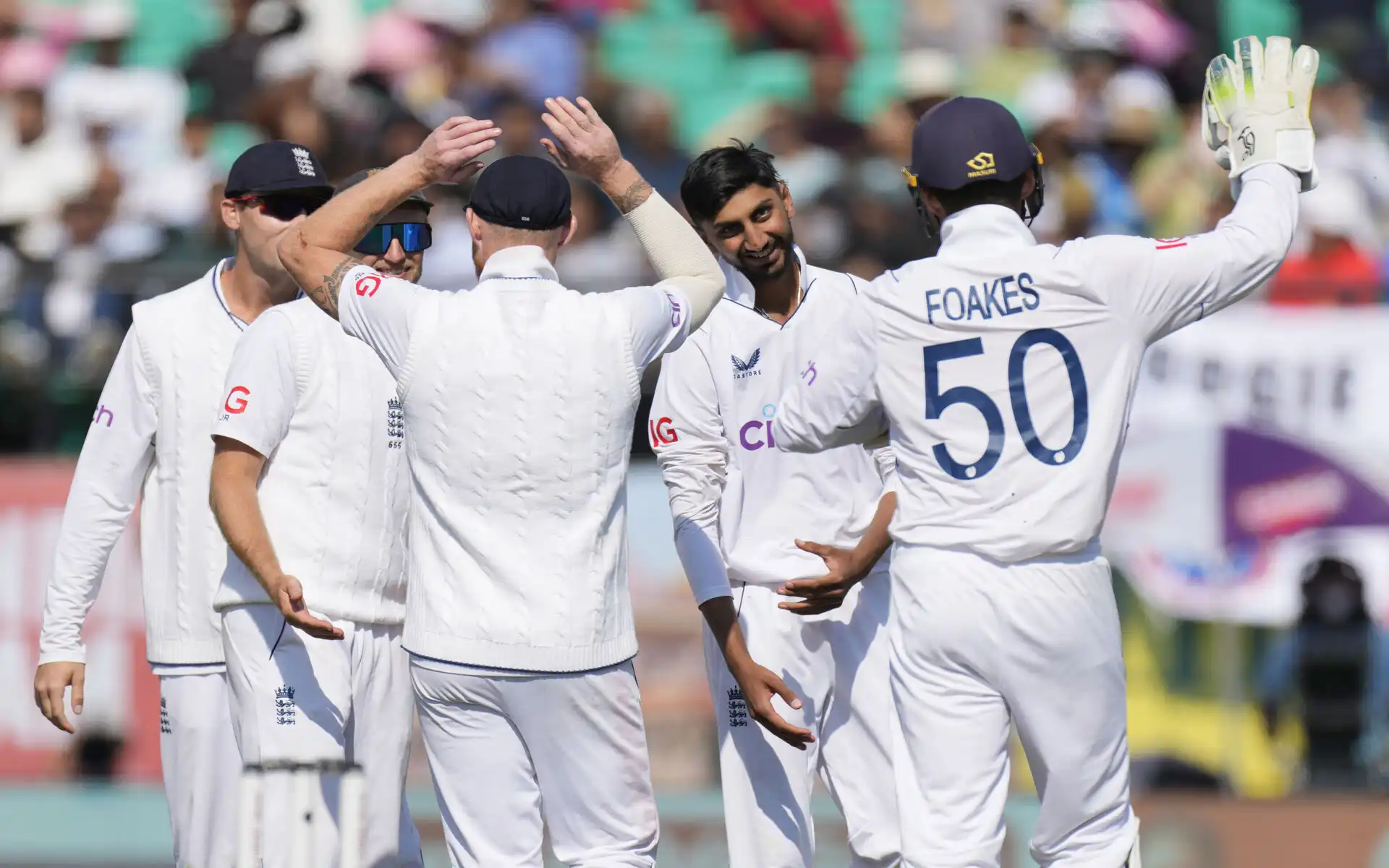 Shoaib Bashir gets the wicket of Sarfaraz (Source: AP Photo)