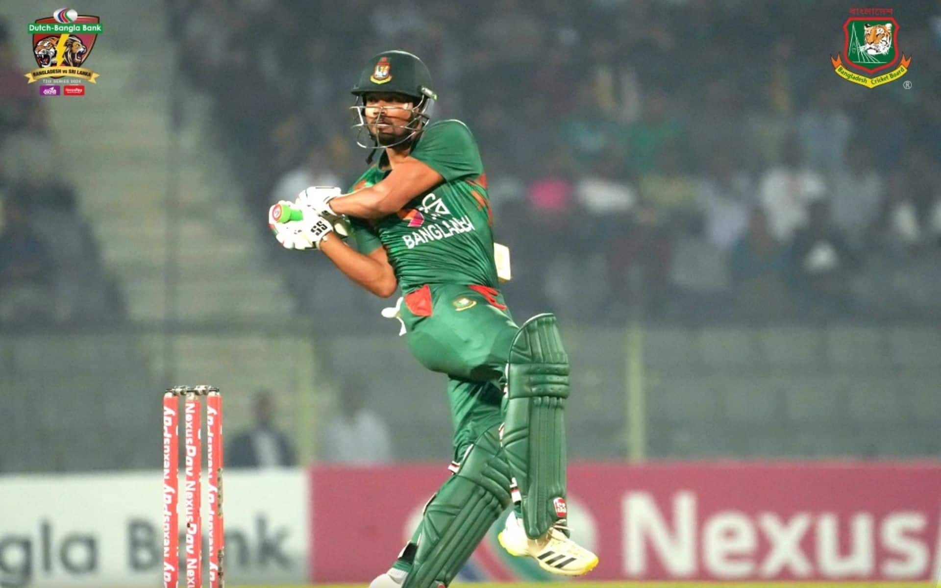 Najmul Hossain Shanto in action during BAN vs SL 2nd T20I (X.com)