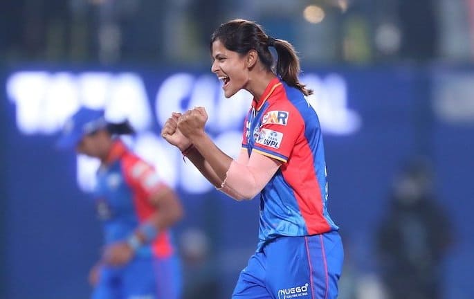 Radha Yadav celebrates her wicket vs UP-W in WPL (X.com)