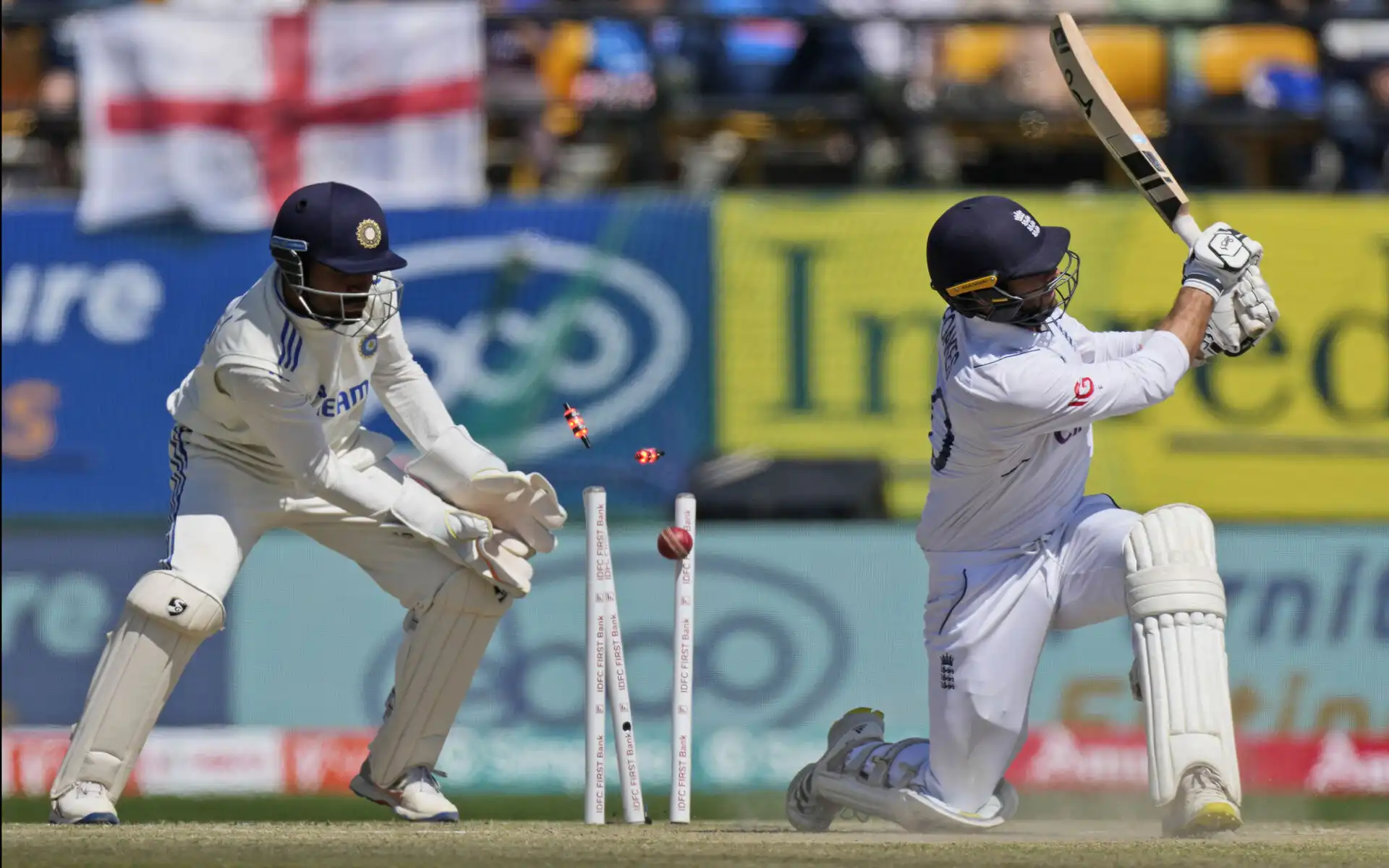Ben Foakes lost his stumps to Ashwin (Source: AP Photo)