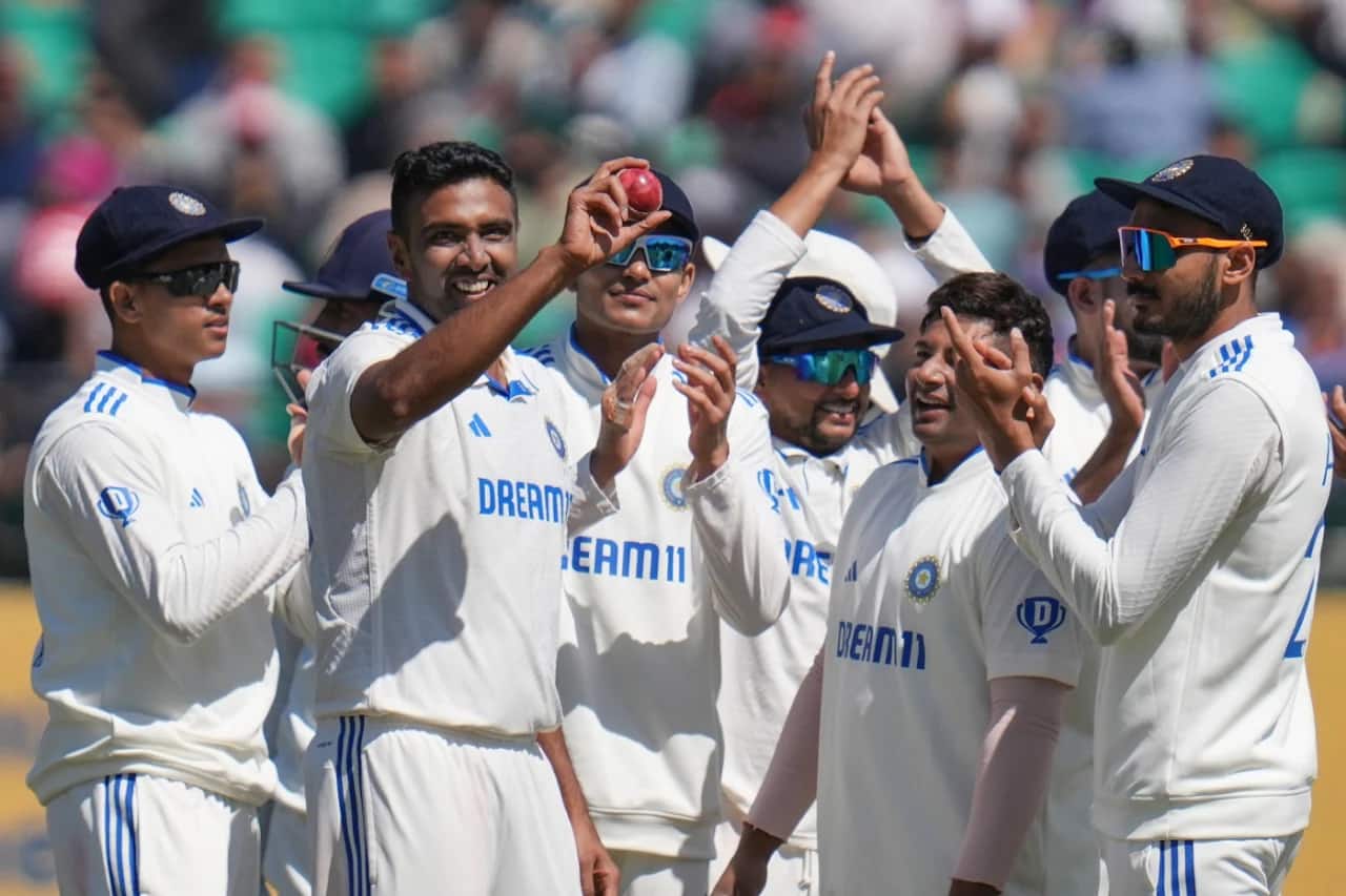 Ravichandran Ashwin celebrating his record five-wicket haul (BCCI)