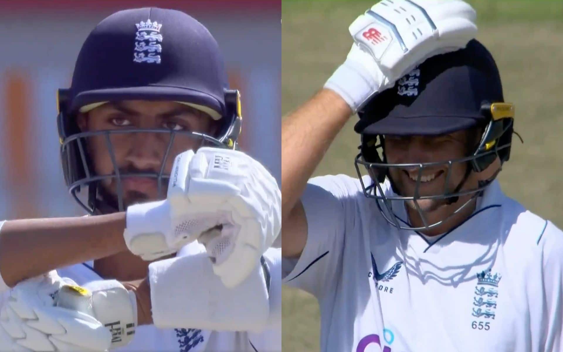 Joe Root putting his hand on his head after Bashir's DRS (X.com)
