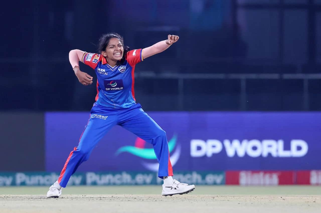 Minnu Mani celebrating her first WPL 2024 wicket (BCCI)
