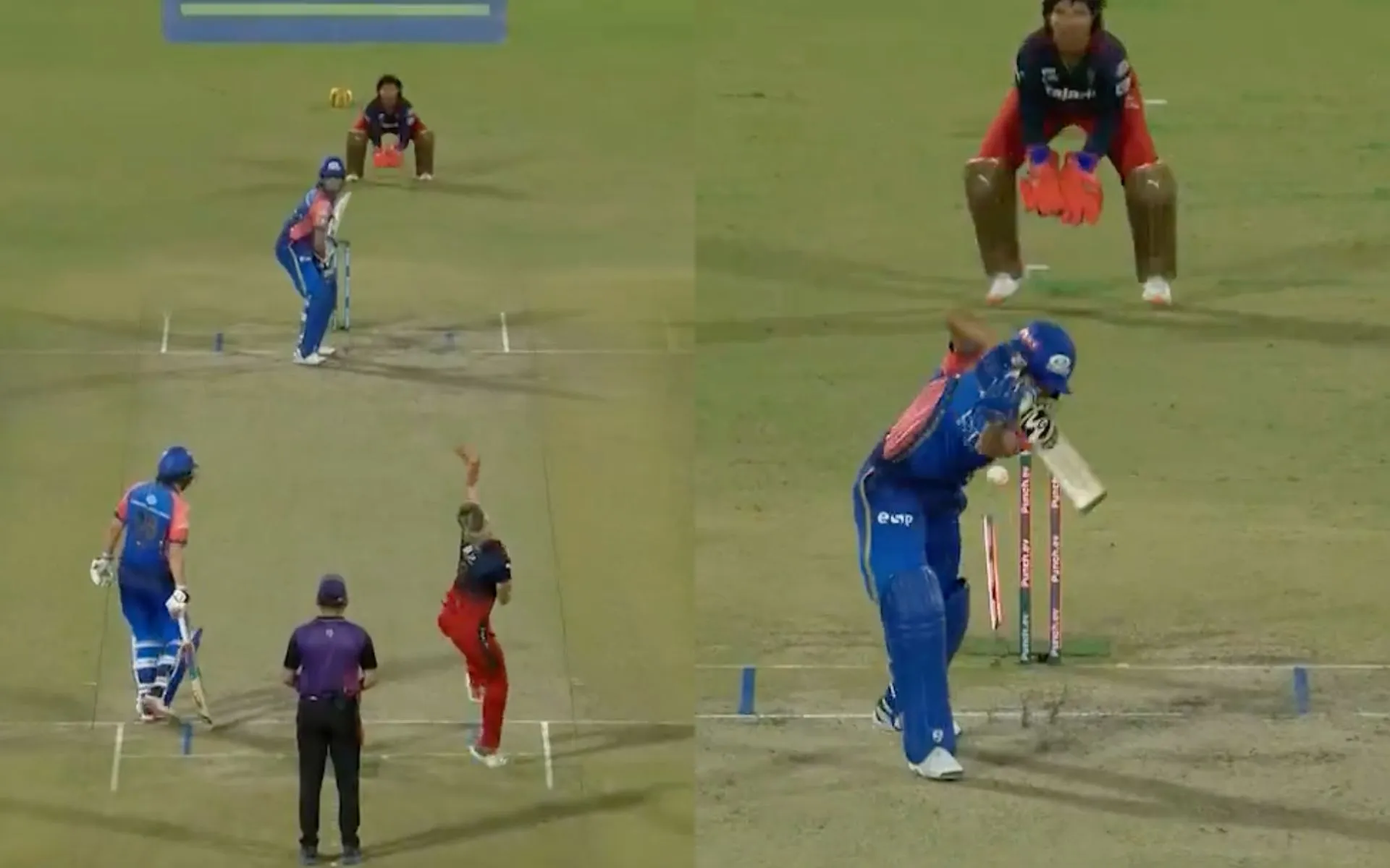 Yastika Bhatia getting knocked over by Ellyse Perry (X.com)