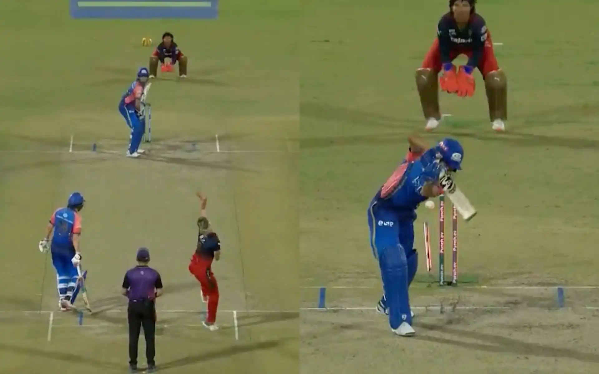 Yastika Bhatia getting knocked over by Ellyse Perry (X.com)