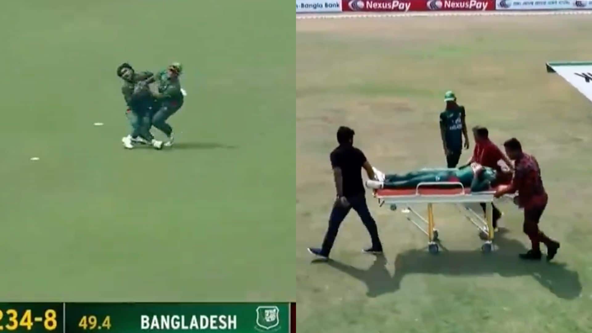 Jaker Ali being carried off the field after the collision [X.com]