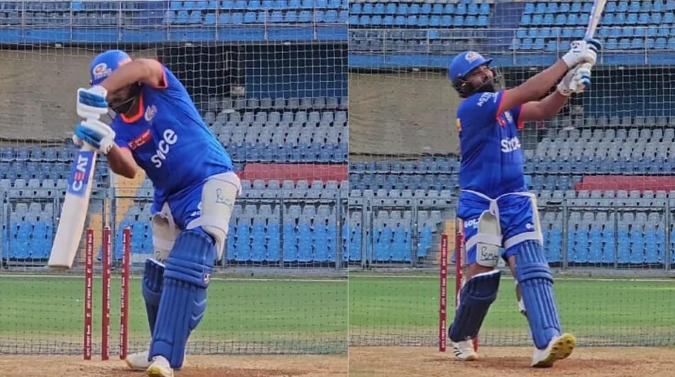 Rohit Sharma unleashed an array of strokes in his first training session with MI (Twitter)