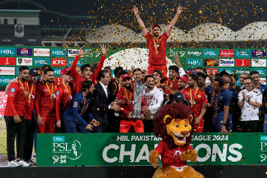 Shadab Khan with Islamabad United folks after winning PSL 2024 (AP)