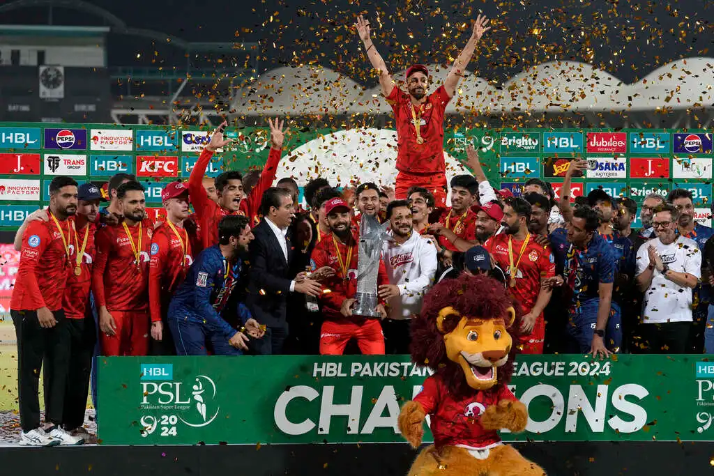 Shadab Khan with Islamabad United folks after winning PSL 2024 (AP)