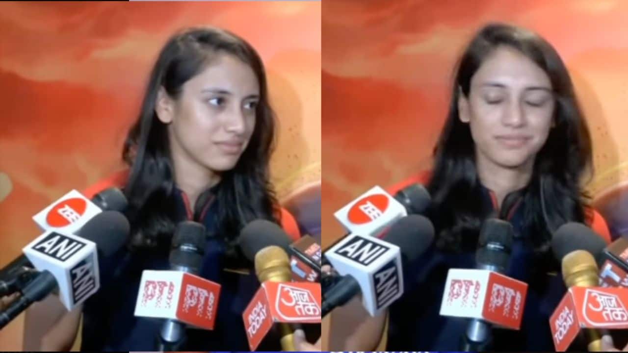 Mandhana during the press conference 
