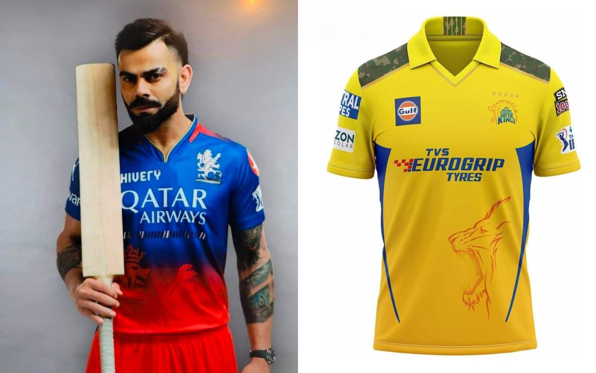 Virat Kohli in new RCB jersey and CSK new jersey for 2024 (X.COM)