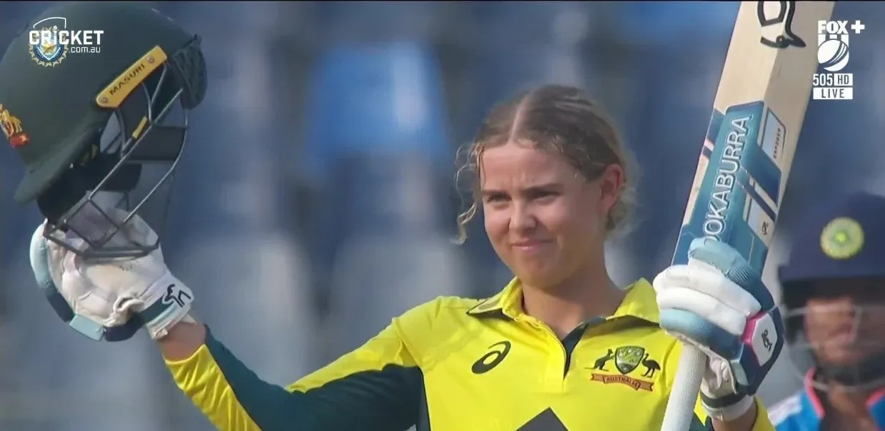 Phoebe after scoring a 100 versus India (X.com)