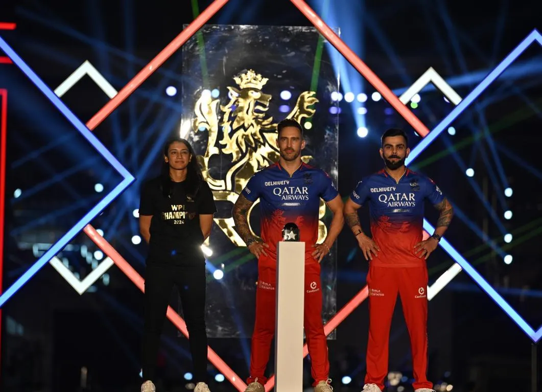 Smriti Mandhana, Faf du Plessis and Virat Kohli at RCB 2024 Unbox event (x.com)