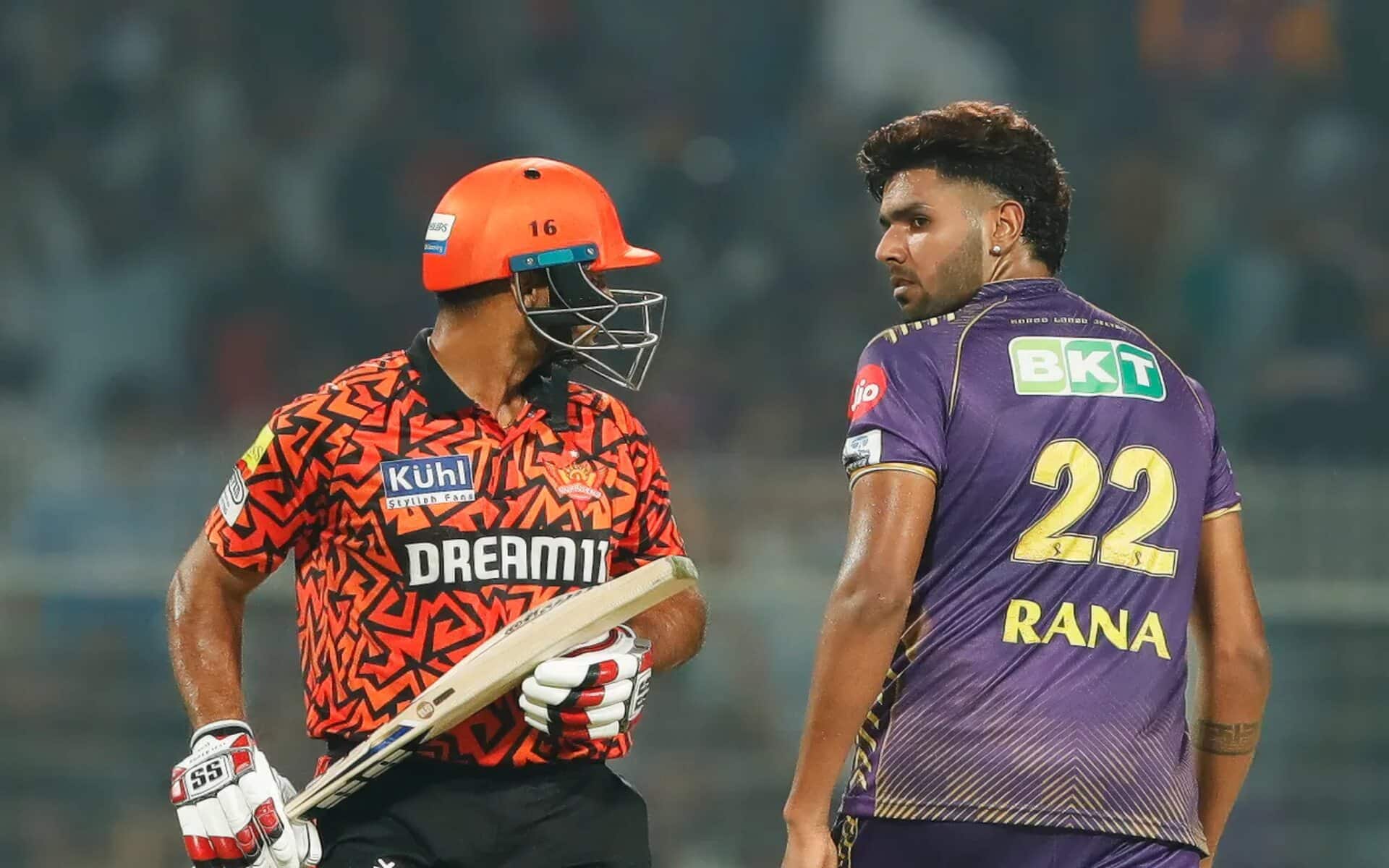 Harshit Rana and Mayank Agarwal engage in a stare-off (Source: IPL)