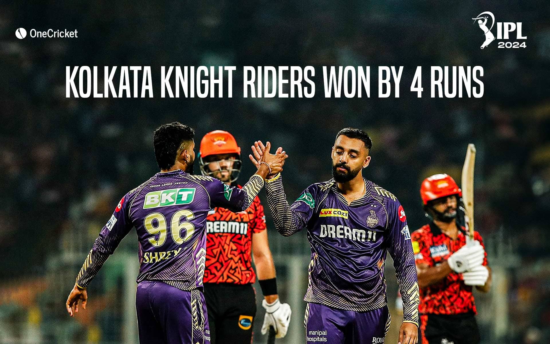 Kolkata Knight Riders secured a victory by 4 runs (Source: OneCricket)