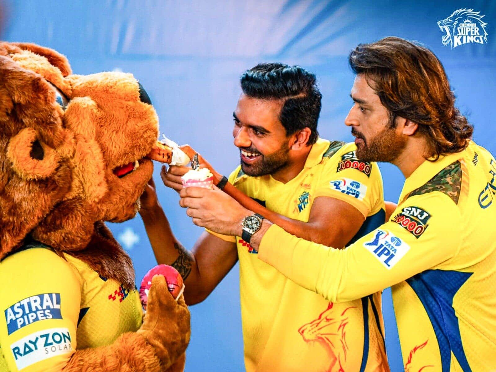 A moment between MS Dhoni and Deepak Chahar in CSK Ad Shoot. (X.com)