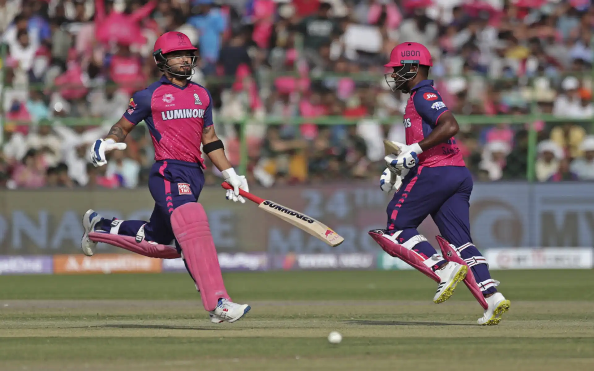 Riyan Parag and Sanju Samson in the middle (Source: AP Photo)