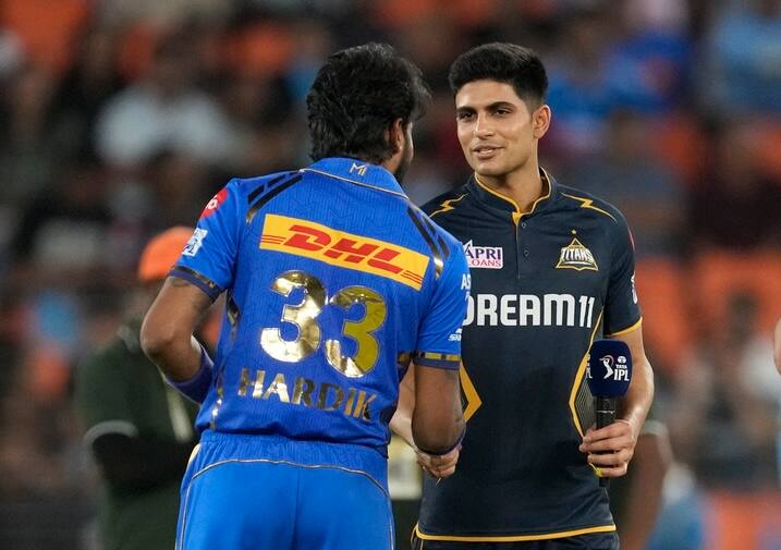 Pandya and Gill at toss for GT vs MI in IPL 2024 (AP)