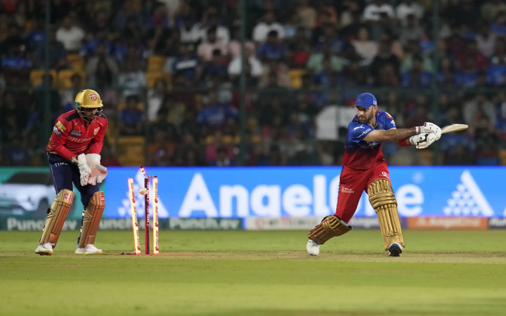 Glenn Maxwell cleaned up by Harpreet Brar (Source: AP Photo)