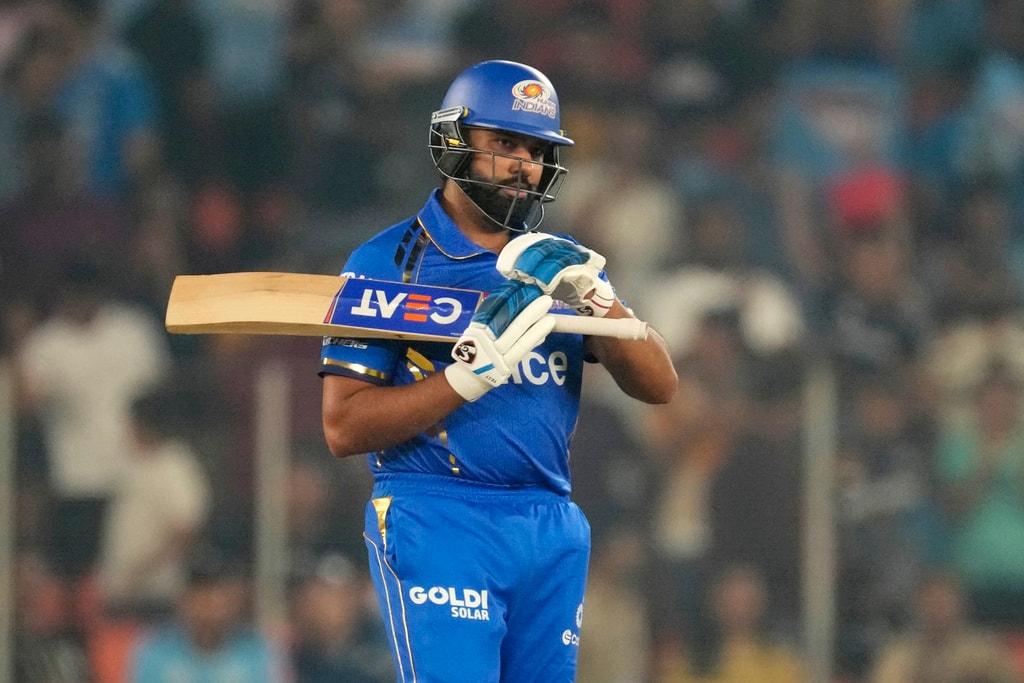 Rohit was disappointed after his shot led to a premature dismissal vs SRH (AP)
