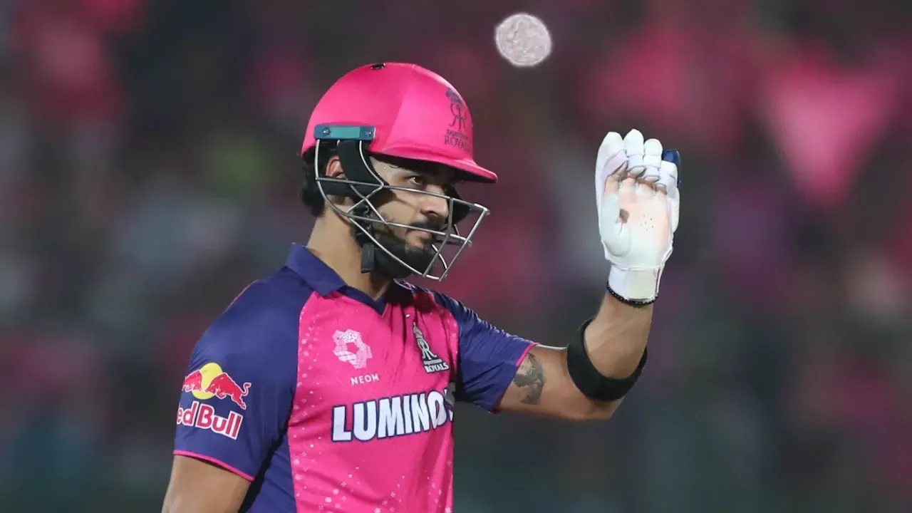 Riyan Parag celebrating his 34-ball 50 against Delhi Capitals in IPL 2024 (BCCI)