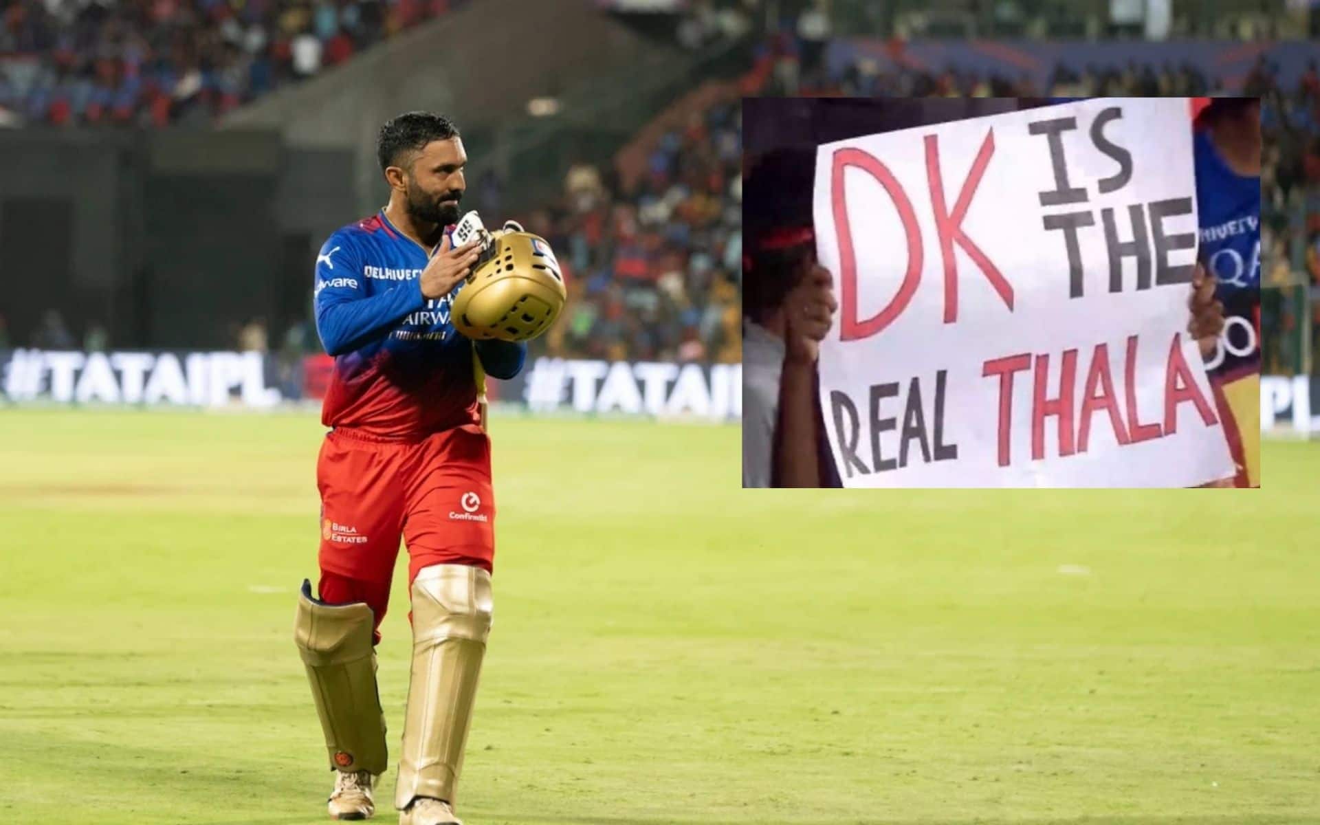 'DK, Real Thala' - Fan Placard Trolling CSK, MS Dhoni Goes Viral In RCB Vs KKR