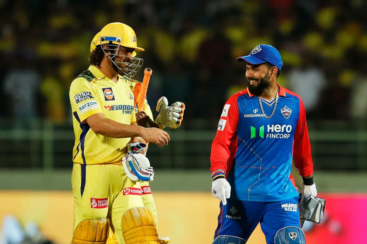 MS Dhoni and Rishabh Pant greeting each other after the game (BCCI)