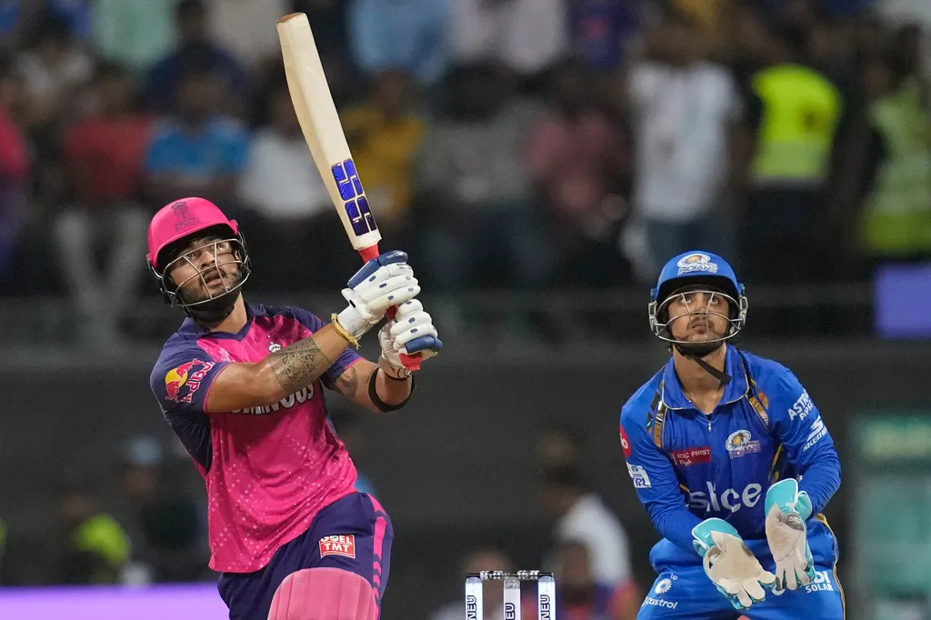 Riyan Parag in action vs MI [AP]