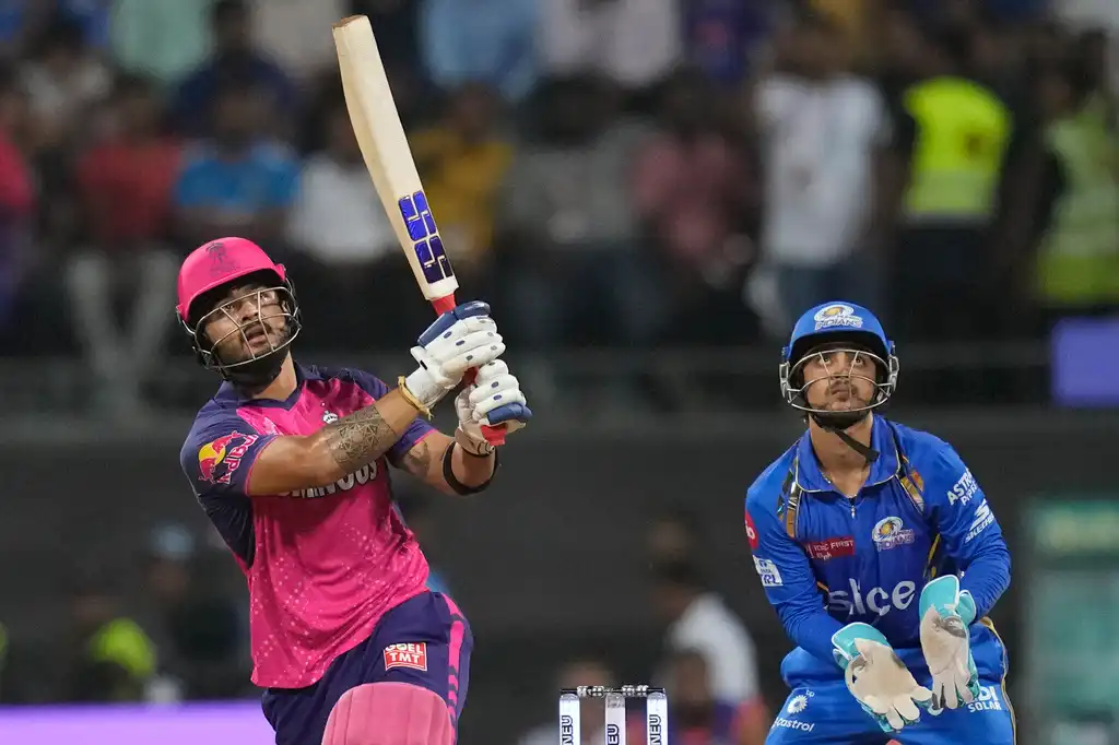 Riyan Parag in action vs MI [AP]
