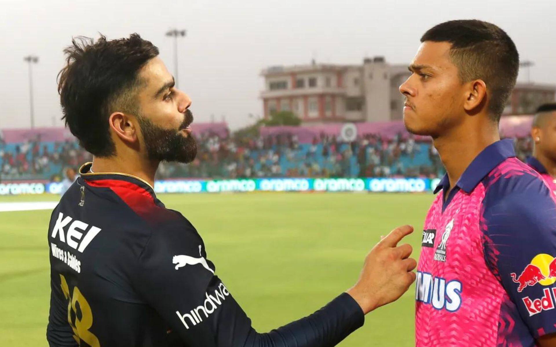 Virat Kohli and Yashasvi Jaiswal conversing after the IPL 2023 match between RR and RCB [iplt20.com]