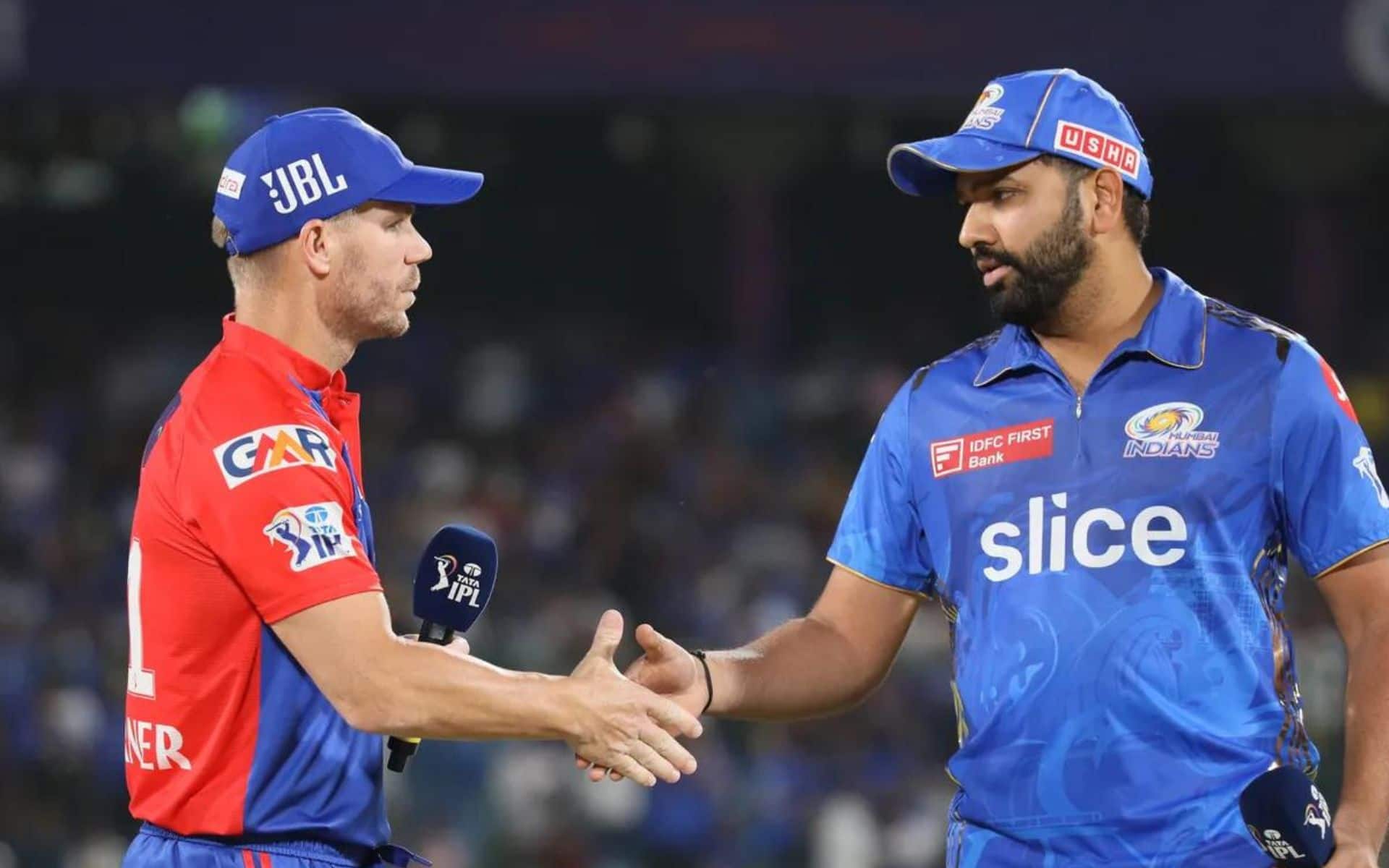 David Warner and Rohit Sharma during the toss in IPL 2023 [iplt20.com]