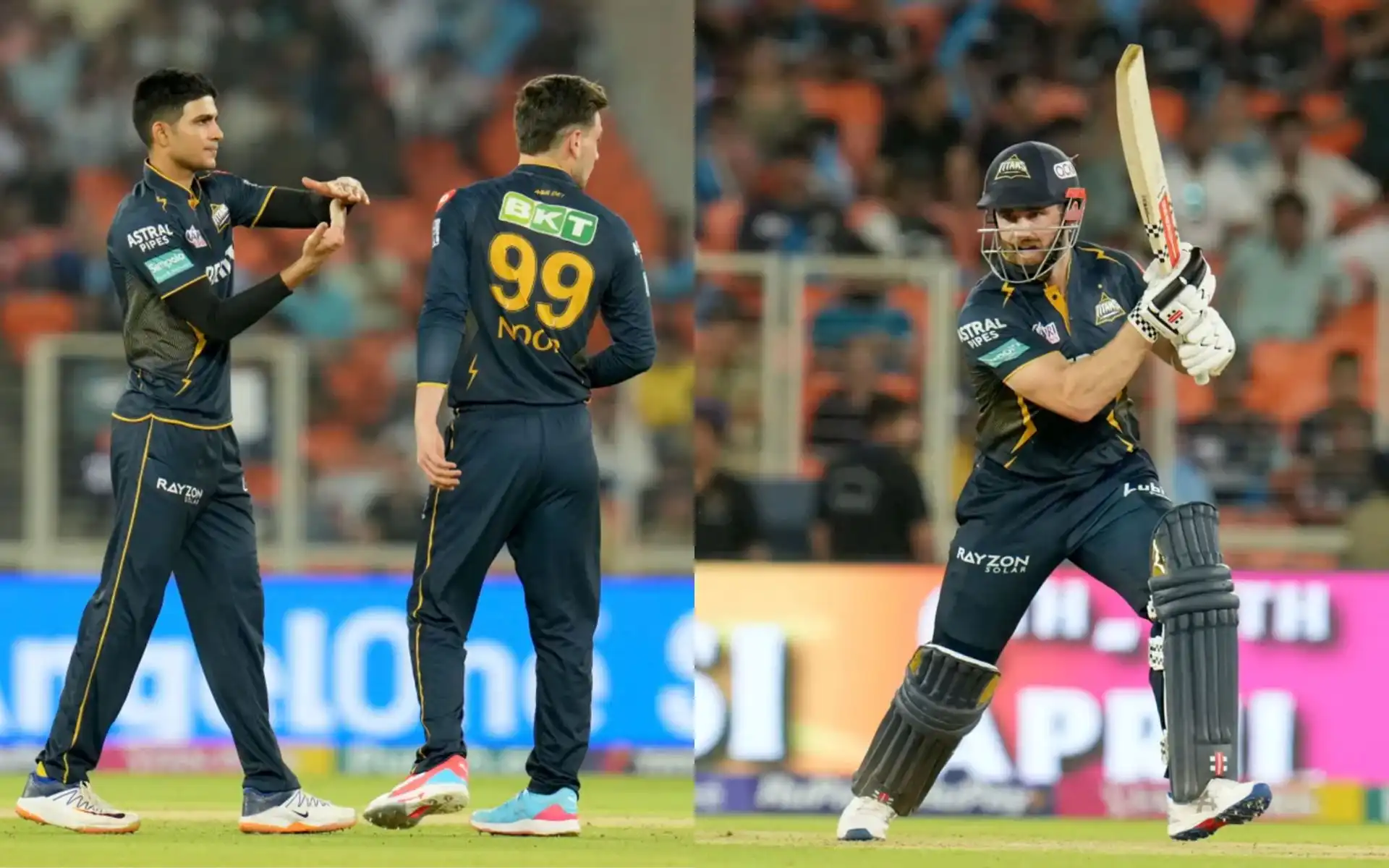 Shubman Gill taking a DRS (left) & Williamson batting Vs PBKS | PC - BCCI