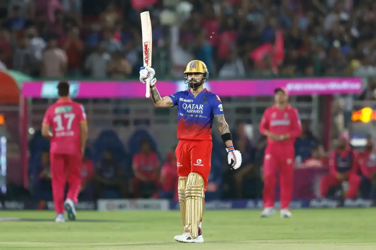 Virat Kohli celebrating his IPL 2024 century against Rajasthan Royals (BCCI)