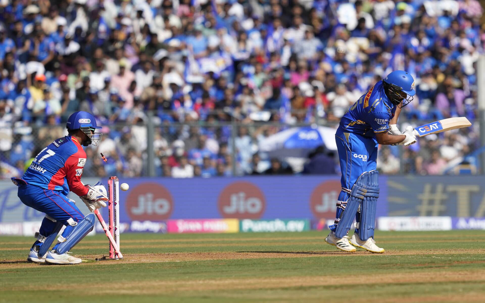Rohit Sharma falls after scoring 49 (Source: AP Photo)