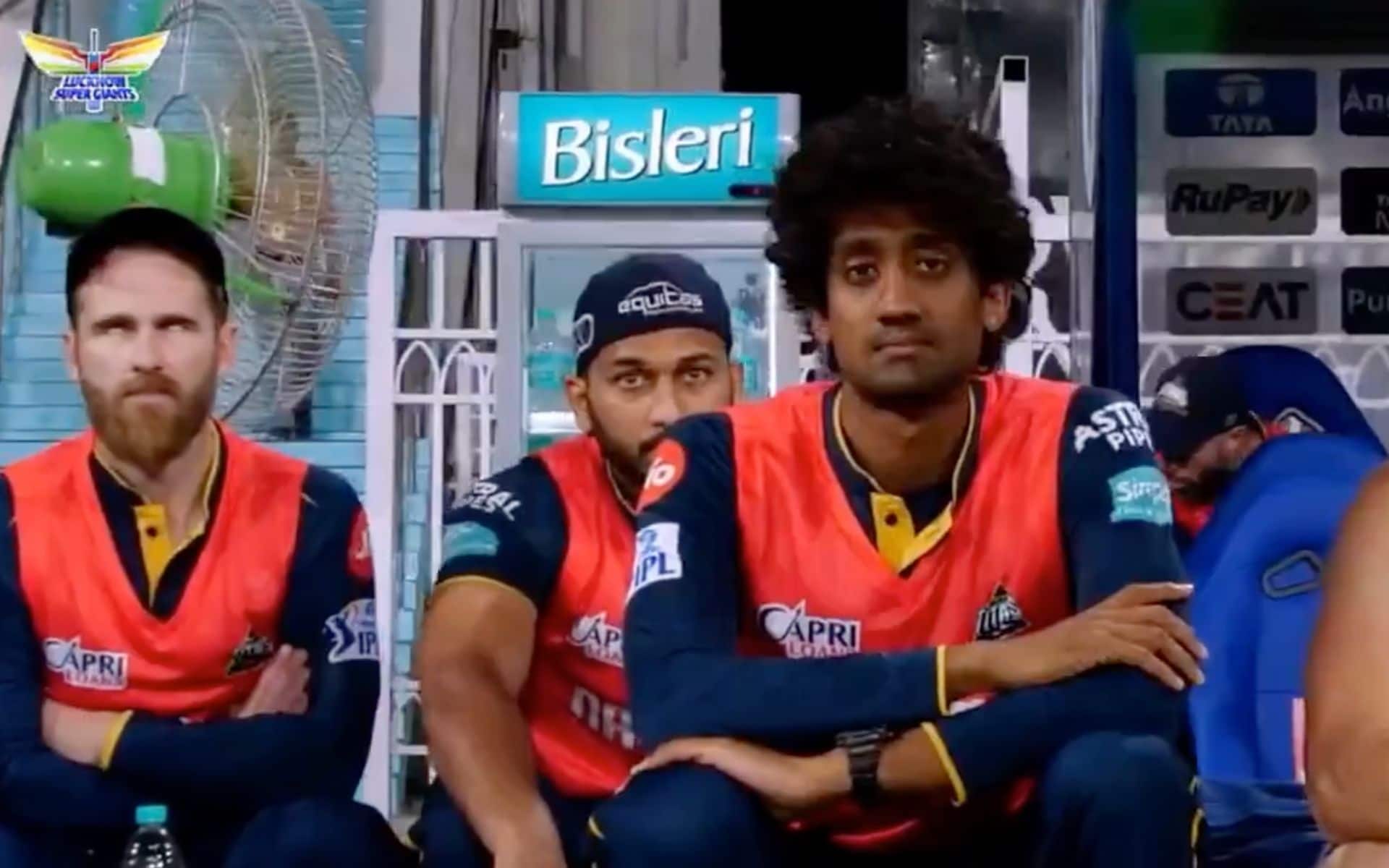 Kane Williamson rolling his eyes from the dugout (X.com)
